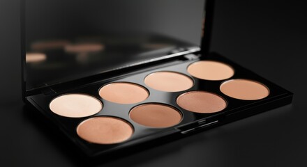Makeup palette with warm nude tones displayed in a sleek case for everyday looks