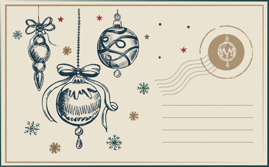 Vintage Christmas and new year postcard with stamps
