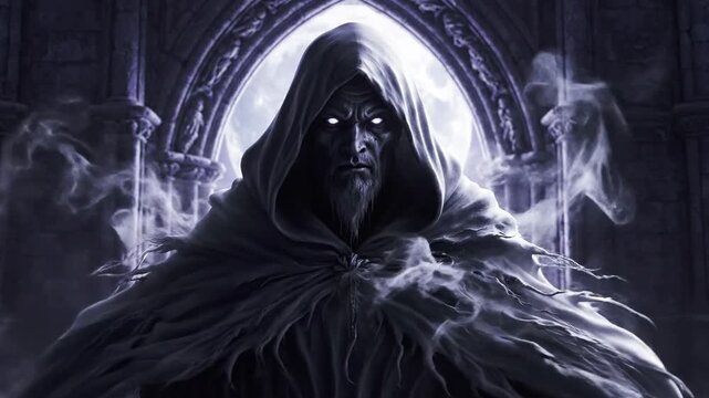 Mysterious Figure in Dark Cloak - A Haunting Digital Art Piece.