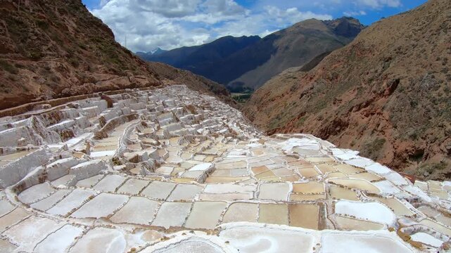 Salt evaporation ponds (Salineras de Maras) at Maras, town located in the Sacred Valley. Peru, Cusco Region