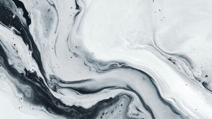 Fototapeta premium The scene shows a black and white abstract swirl formed by mixing liquid materials. The patterns blend together creating a dynamic visual texture. This art can be found in various creative spaces.