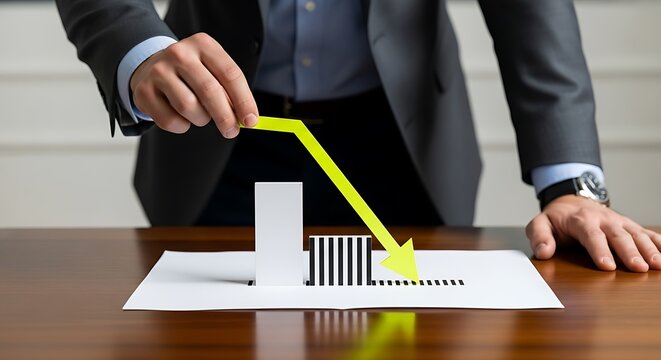 Business professional shows a declining financial graph on a table. - Powered by Adobe
