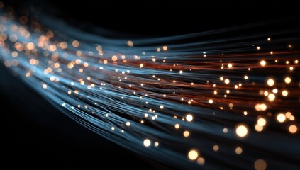 high-speed data transfer lines in space, glowing light trails against a dark background, representing fast digital connections and technology Generative AI