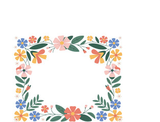 Vibrant Floral Square Frame Vector Graphic Illustration with Colorful Flowers and Leaves for Design Projects