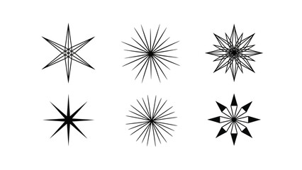 A Collection of Diverse Starburst and Geometric Star Shapes in Black and White