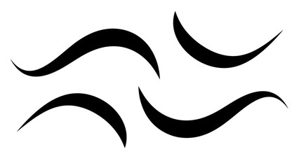 A collection of four elegant black brush strokes on a white background artistic elements