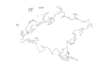 Map of Eurasia, sign silhouette. World Map Globe. Vector Illustration isolated on transparent background. Europe and Asia continent.