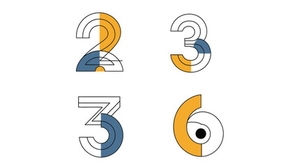 Abstract Geometric Numbers 2 3 3 6 Designs with Yellow and Blue Accents