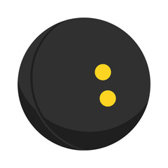 Black squash ball with two yellow dots on transparent background, isolated, vector