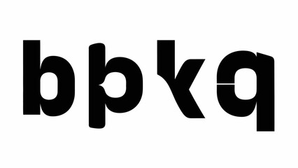 Black lowercase alphabet letters b p k q on a white background