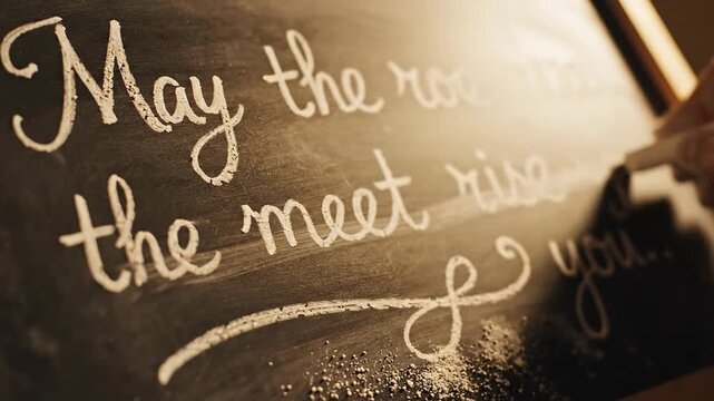 Hand writing a motivational quote on a chalkboard with chalk creating a message of hope and success