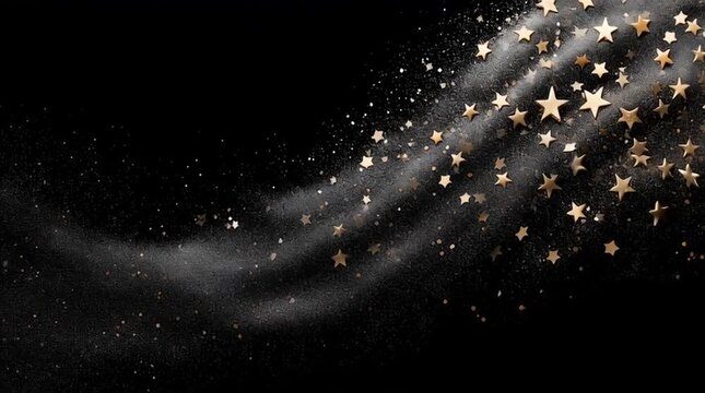 Una estela de estrellas sobre fondo negro, postal de a&ntilde;o nuevo o Navidad