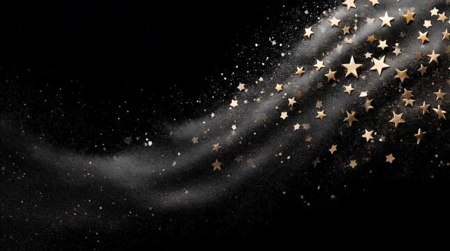 Una estela de estrellas sobre fondo negro, postal de a&ntilde;o nuevo o Navidad