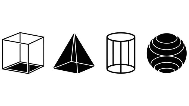 Collection of Basic Geometric Shapes Including Cube Pyramid Cylinder and Sphere