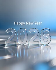 Happy New Year 2026 Greeting with Frosted Numbers on a Shimmering Background