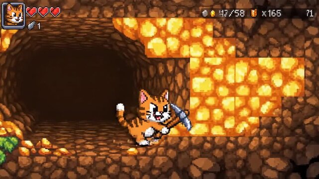 Pixelated Cat Miner Adventure - A Retro Gaming Experience.