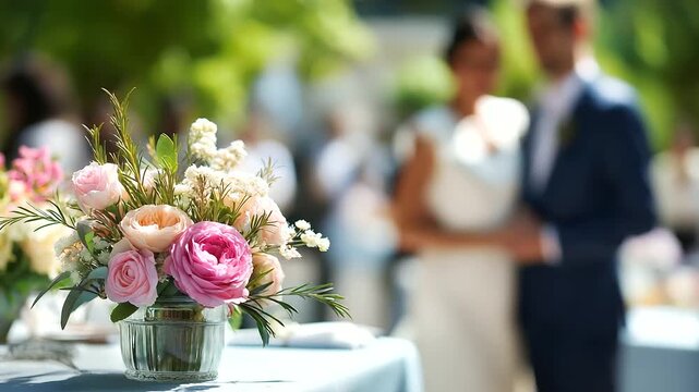 Faceless wedding ceremony and celebration defocused beautiful outdoor venue background bride and groom sunny day luxury wedding decor flowers and bridal bouquet romantic