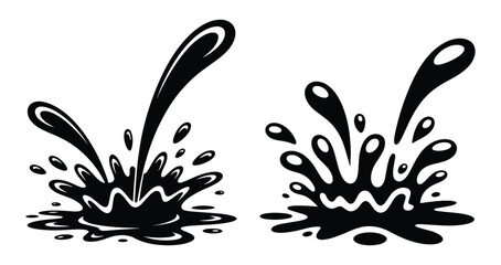 Fototapeta premium Dynamic water splash, Liquid splash effects, Black Ink Splash, Water splash symbol design, Splash drop silhouette, Graphic elements or icon used for logos or design assets, Vector illustration
