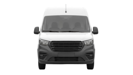 Modern white delivery van PNG isolated on transparent background, commercial vehicle for transportation and logistics