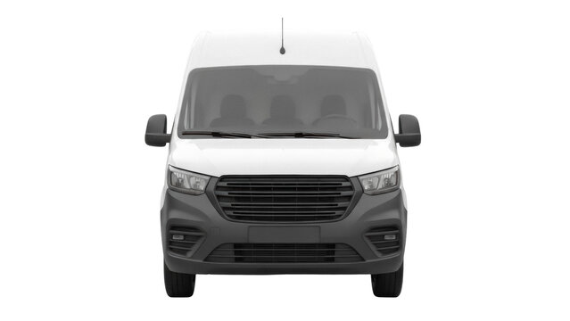 Modern white delivery van PNG isolated on transparent background, commercial vehicle for transportation and logistics