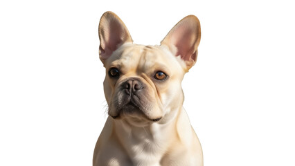 Fototapeta premium Adorable fawn French Bulldog puppy isolated PNG on transparent background, cute dog with big ears for pet-related designs and animal lovers