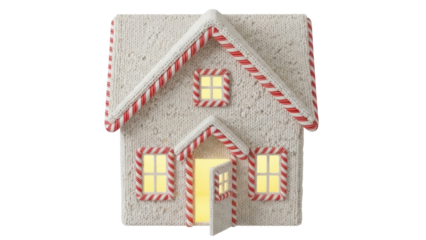 Festive knitted gingerbread house PNG isolated on transparent background, Christmas decoration for holiday crafts and seasonal designs
