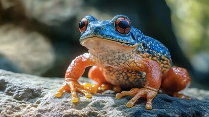 Vibrant blue frog on rock