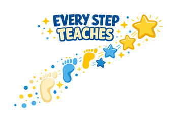 Colorful child footprints and stars graphic with inspiring message