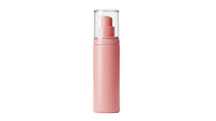 Light pink cosmetic bottle with pump isolated PNG, skincare product for beauty and personal care on transparent background