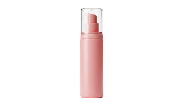 Light pink cosmetic bottle with pump isolated PNG, skincare product for beauty and personal care on transparent background