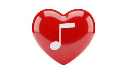 Red heart with music note isolated PNG on transparent background, love for music concept for Valentine s Day and design use