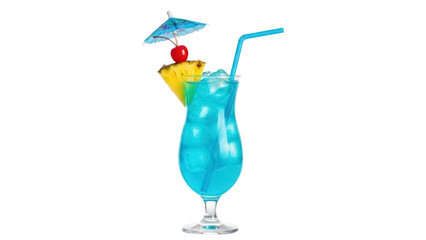 Blue lagoon cocktail PNG isolated, refreshing tropical drink with pineapple garnish and umbrella on transparent background © Roxana
