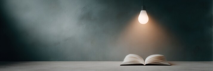 Book is open on a table with a light shining on it