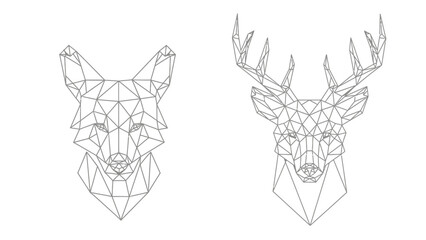 Geometric Polygon Animal Heads Featuring a Fox and a Deer