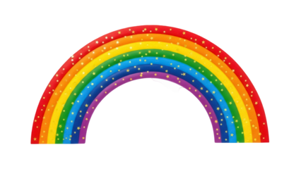 Colorful rainbow with stars isolated PNG on transparent background, vibrant arch for kids design and magical themes