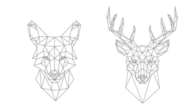 Geometric Polygon Animal Heads Featuring a Fox and a Deer