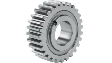 Metal gear wheel isolated PNG on transparent background, cogwheel component for mechanical engineering and industrial design projects