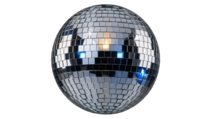 Shiny disco ball PNG isolated on transparent background, mirror ball for party, dance, celebration, and entertainment events