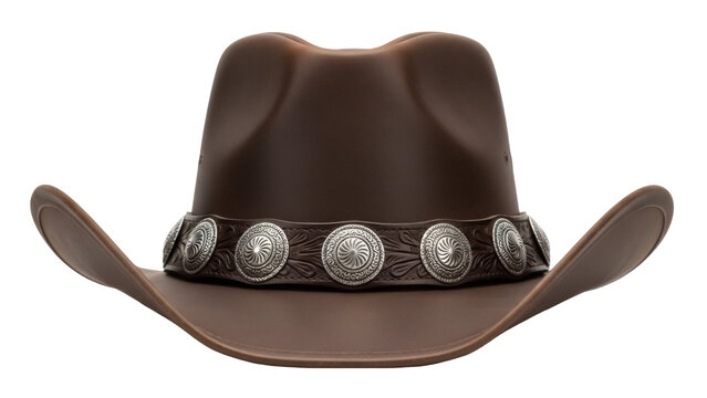 Brown leather cowboy hat isolated PNG on transparent background, western fashion headwear for costume and design use