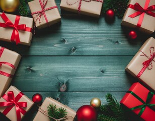 Christmas Themed Decorations and Gifts Background