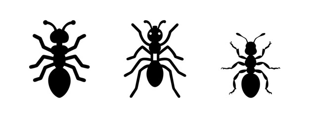 Three ant silhouettes vector illustration for pest control and insect identification design needs