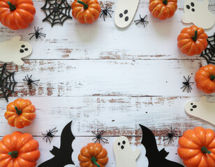 Halloween Pumpkin and Decorations on a White Washed Background