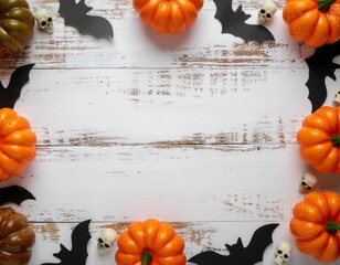 Halloween Pumpkin and Decorations on a White Washed Background