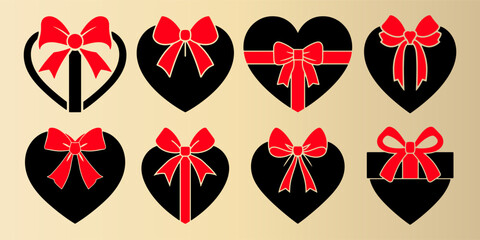 Heart and bow icon set for valentine's day gift themes Vector