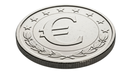 One Euro coin isolated PNG on transparent background, European currency with Euro symbol and stars, money and finance concept