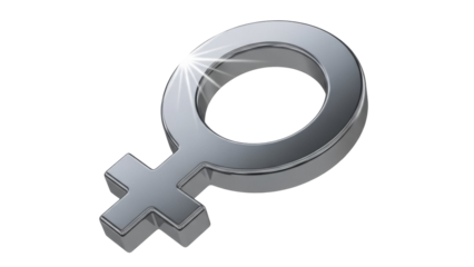 Shiny silver female gender symbol isolated PNG on transparent background, feminism and women s rights concept for graphic design