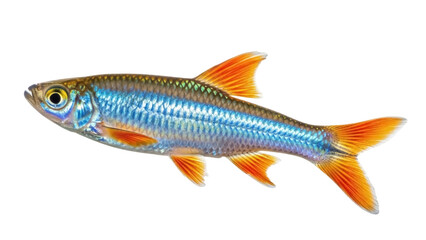 Colorful ruby tetra fish isolated PNG, small freshwater aquarium pet on transparent background, vibrant orange fins and iridescent blue scales © Roxana