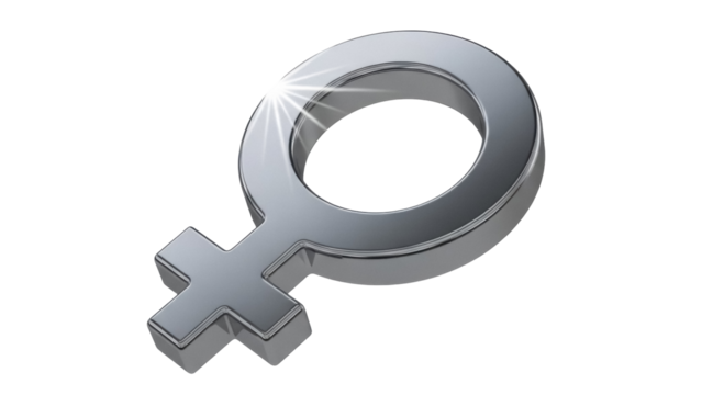 Shiny silver female gender symbol isolated PNG on transparent background, feminism and women s rights concept for graphic design - Powered by Adobe
