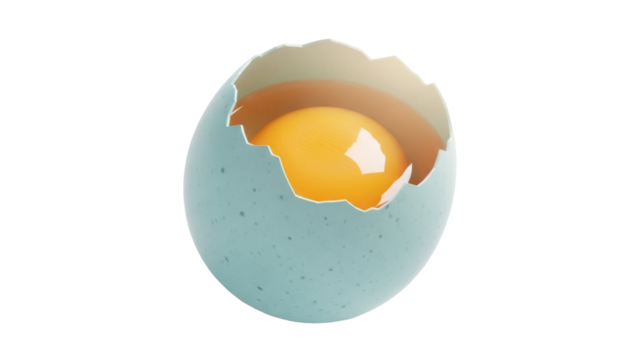 Cracked blue egg with yolk isolated PNG, broken shell on transparent background for Easter and food design projects - Powered by Adobe
