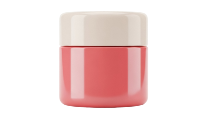 Pink cosmetic jar with beige lid isolated PNG, skincare product container for cream or lotion on transparent background